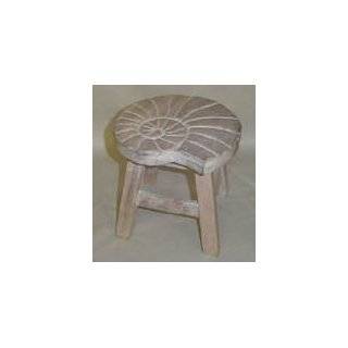 Nautilus Shell Hand Carved Wooden Foot Stool