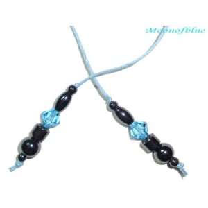   Hematite Beaded Blue Swarovski Crystal Book Thong: Office Products