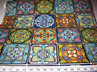 Fabric Elizabeth MEXICAN clay TILES PAINTED folk art  