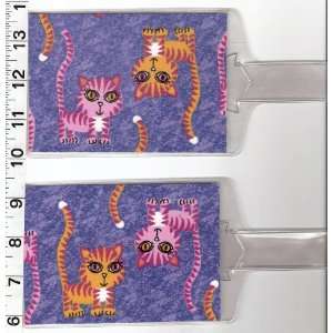  Set of 2 Luggage Tags Made with Big Eye Cat Fabric 