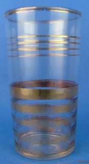 Vintage 1930s Clear Glass Highball Tumbler Gold Bands  