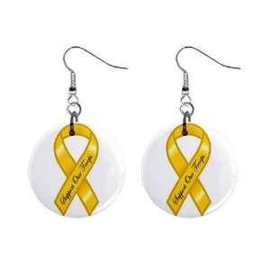 Yellow Support Our Troops Earrings 1 Button Style Dangle Made In USA 