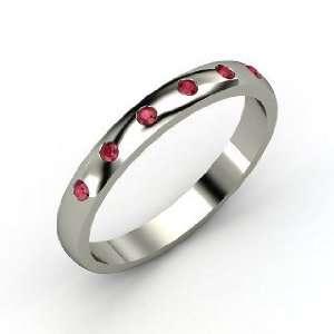  Six Stone Button Band, 14K White Gold Ring with Ruby 