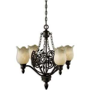   Gold Chandelier with Frosted Scavo Glass Shade 21229