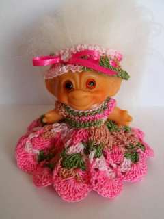   Crochet Dress and Hat Clothes for 2 1/2  inch vintage Dam Troll Doll