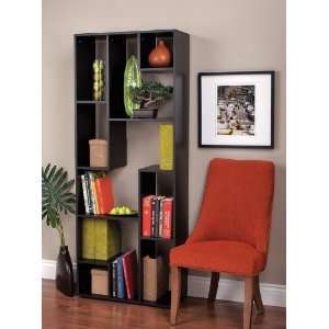  Bookcase with Unique Cubbies Opening in Black Finish 