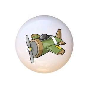   Airplanes Green and Brown Airplane Drawer Pull Knob
