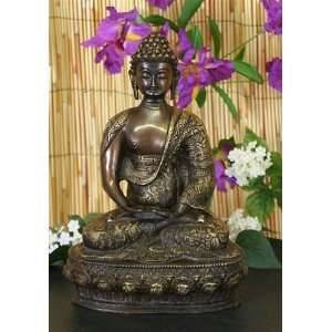  Buddha in Meditation Pose Bronze Statue, Brown   12.5H 
