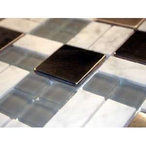   2x2 white Cararra Marble 1x2 and Matte Crystal gray Glass 1x1 Tile
