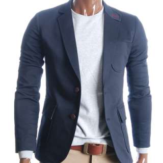 Mens Flatseven Slim Casual Premium Cotton Blazer Jacket Navy M L XL 