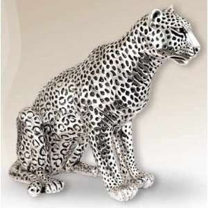 Leopard Sitting Silver Plated Sculpture: Home & Kitchen
