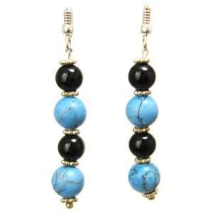  (am1864) Turquoise / Black Onyx Bead Dropper Earrings 