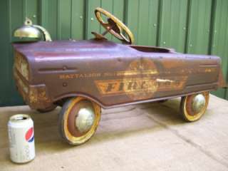   Pedal Car FIRE TRUCK w/ BELL Battalion No. 1 Restore or Parts  