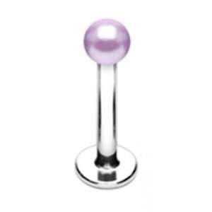  14g Labret Stud Lip Ring Piercing with Light Purple Pearl 