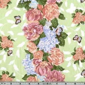   Floral Border Pastel Green Fabric By The Yard Arts, Crafts & Sewing