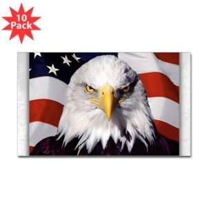   Sticker (Rectangle) (10 Pack) Eagle on American Flag 