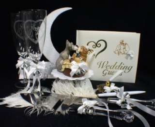 Lady & the Tramp Wedding Cake Topper LOT Glasses Knife Server Garter 