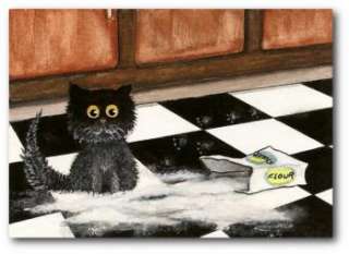 Mischievious Black Cat Kitten Kitchen Flour Mess FuN   BiHrLe ArT LE 