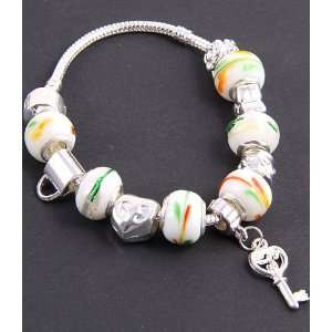 Fashion Jewelry Desinger Murano Glass Bead Bracelet with Pattern White