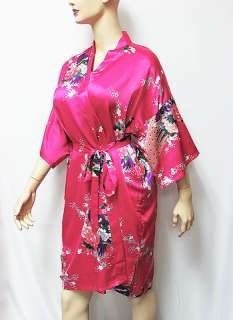 Womens Light weight Night gown/Bath Robe Peacock Silky Kimono SZ S M 