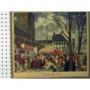  Antique Colour Print Lichfield Old Fair Street Scene