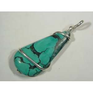  Sterling Silver Wire Wrapped Chinese Turquoise Gemstone 