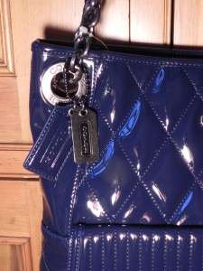 COACH Poppy Slim Tote Patent Leather Quilted COBALT BLUE 18673 like 