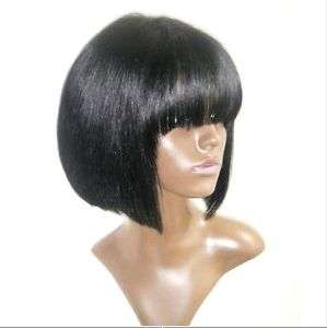 silk top glueless full lace wig w/ fringe 1# bob silky straight remy 
