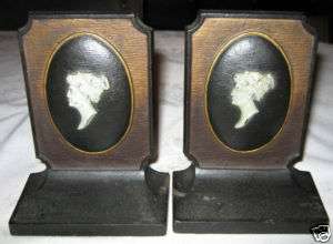   HUBBARD CLASSICAL LADY BUST CAMEO ART NOUVEAU DECO CHIC BOOKENDS