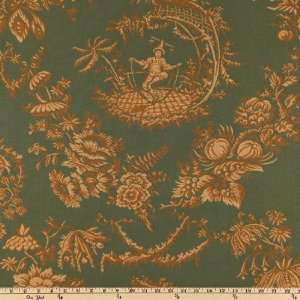  60 Wide Toile Jacquard Green Fabric By The Yard: Arts 