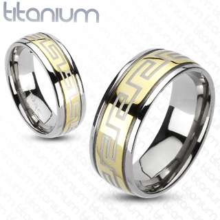 Titanium Gold Greek Key Designed Wedding Band Ring Size 5 13  