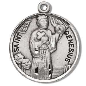   Saint Medal Round St. Genesius with 20 Chain in Gift Box Jewelry