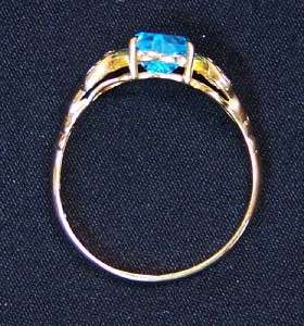 14k Yellow gold with HEART 1ct BLUE TOPAZ Ladies Ring  