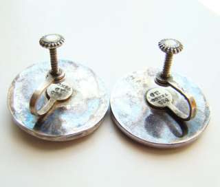 Vintage Taxco Mexico Carved Abalone Sterling Silver Round Earrings 