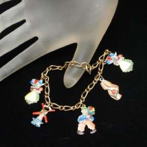   Bracelet Vintage 12k Gold Filled Enamel Dutch Clog Tulips Windmill