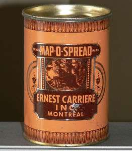 Rare MAP O SPREAD tin can w/beavers – Montreal, Quebec  