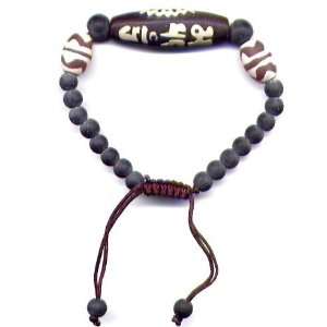 Dzi Tibetan Agate Bracelet with Lotus Flower Gift Boxed Yoga Jewelry