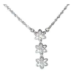   16 inch Triple Drop Flower Pendant Singapore Chain Necklace. Jewelry