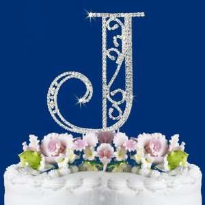   CRYSTAL WEDDING CAKE TOP MONOGRAM LARGE LETTER J 