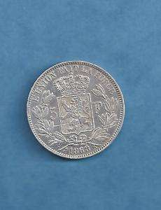 SILVER COIN BELGIUM 1868 5 FR   EX FINE 25Gm  