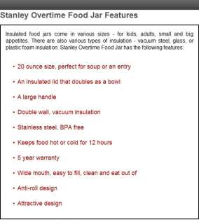 Aladdin Thermos STANLEY Overtime Food Jar 20OZ Classic vacuum bottle 