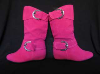 Girls Fuchsia Suede Boots Size9 2 (Youth Size)  