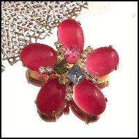 Vintage 50s Schreiner Strawberry Glass Beads Brooch Pin  