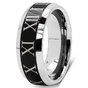   Carbide 8MM Roman Number Dome Mens Fashion Band Ring: Jewelry