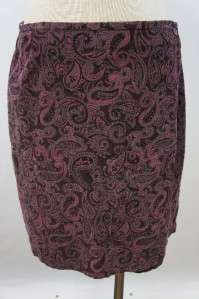 Style & Co Maroon/Black/Pink Paisley Design Knee Length Corduroy Skirt 