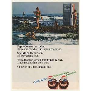  1966 Pepsi Pepsi Cola Vending Machine on the Rocks Print Ad 