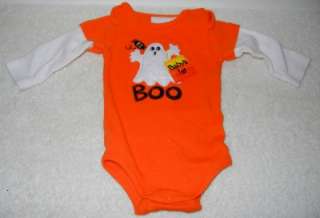   First Halloween Outfit Ghost Boo Orange LS Top & Bottms 6 9 M  