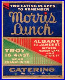 1940s Morris Lunch 20S Matchcover  Troy & Albany (NY)  
