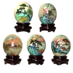  Hand Painted MOUNTAIN 1.5 Inch Jade Egg 