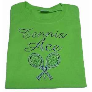  Tennis Blue Tennis Ace Cross Racquet Rhinestones Ladies T 